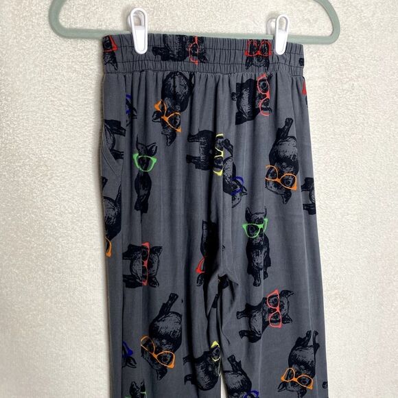 French Bulldog High Waist Graphic Soft Joggers Gray Medium Loungewear PJ Pants - Picture 9 of 10